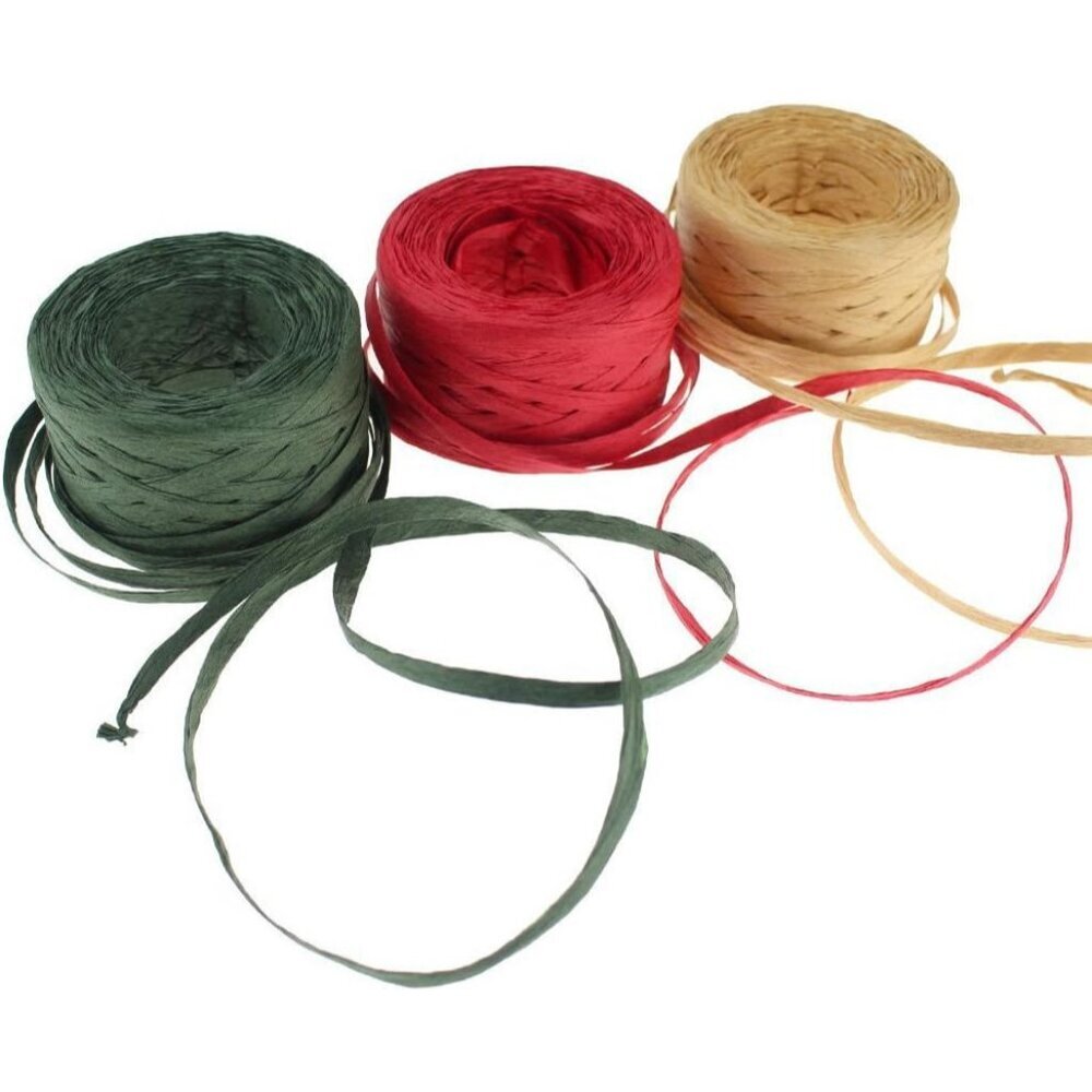 Matte Raffia Ribbon String - Set of 3 Rolls, 164 Feet Each for Christmas Crafts